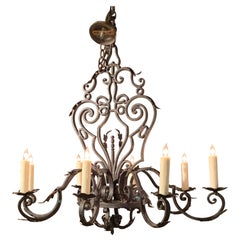Antique French Wrought Iron 8-Light Chandelier