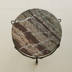 French Wrought Iron Accent Table with Burgundy Marble Top, 1940s