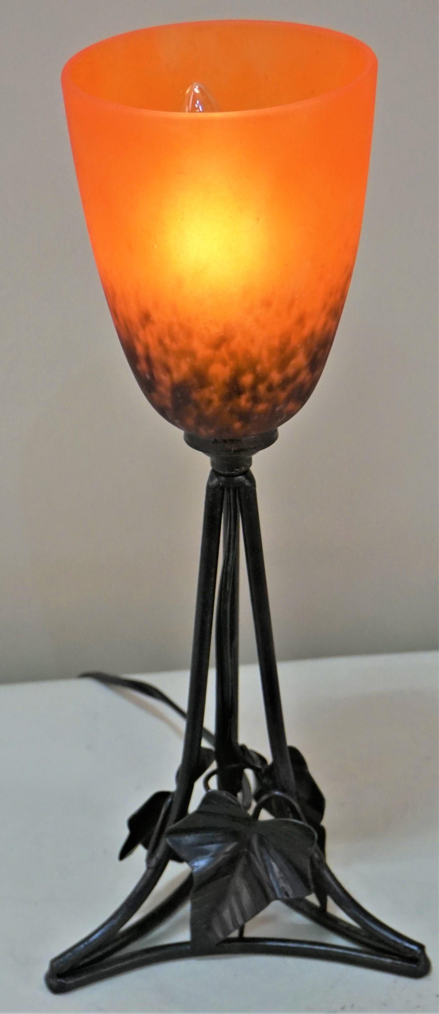 French Wrought Iron and Blown Glass Table Lamp 2 1