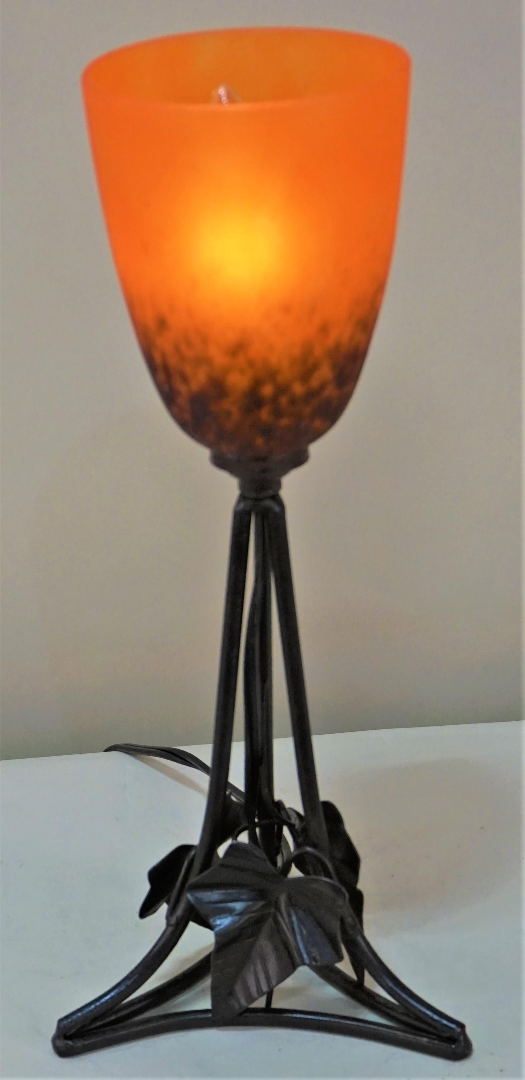 French Wrought Iron and Blown Glass Table Lamp 2 3