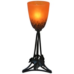 French Wrought Iron and Blown Glass Table Lamp 2