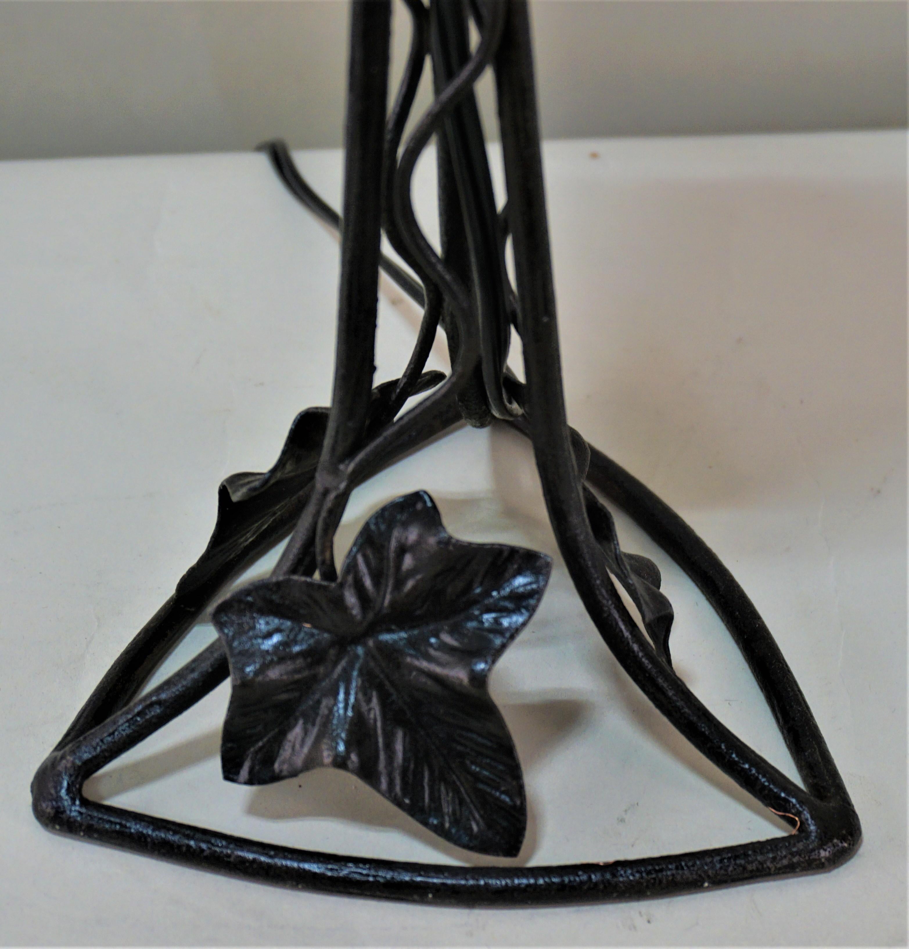 French Wrought Iron and Blown Glass Table Lamp by Degue 4
