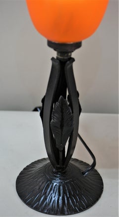 French Wrought Iron and Blown Glass Table Lamp