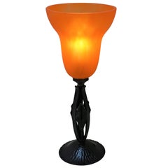 French Wrought Iron and Blown Glass Table Lamp