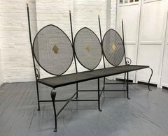 French Wrought Iron and Brass Bench