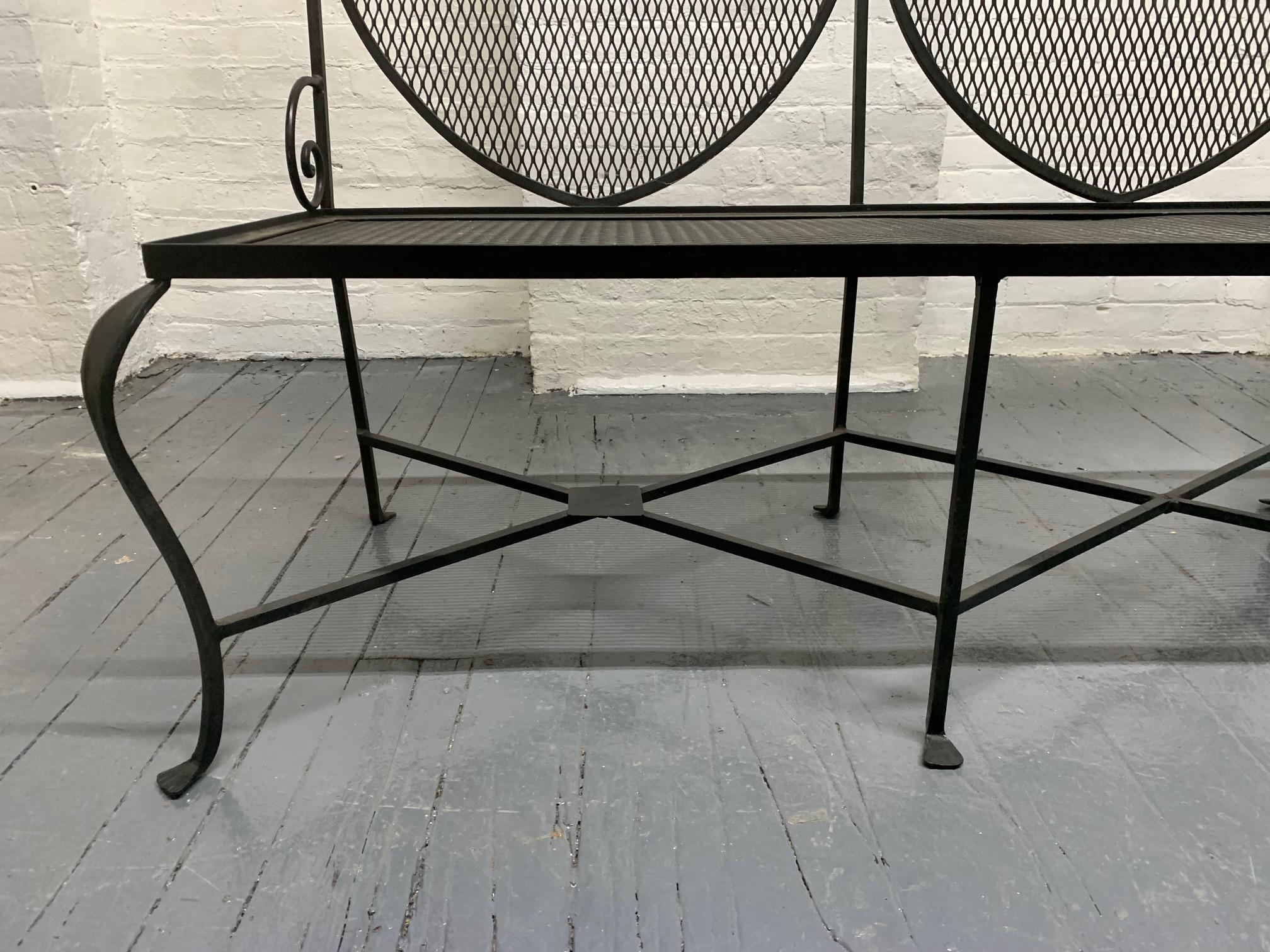 Mid-20th Century French Wrought Iron and Brass Bench For Sale