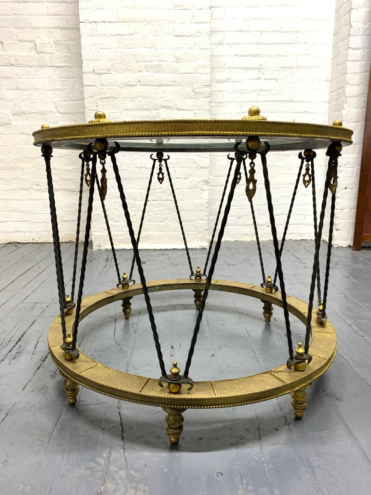Hollywood Regency French Wrought Iron and Brass Side Table For Sale