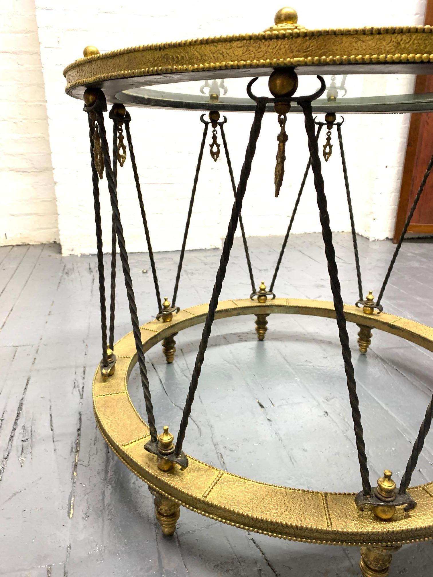 Mid-20th Century French Wrought Iron and Brass Side Table For Sale