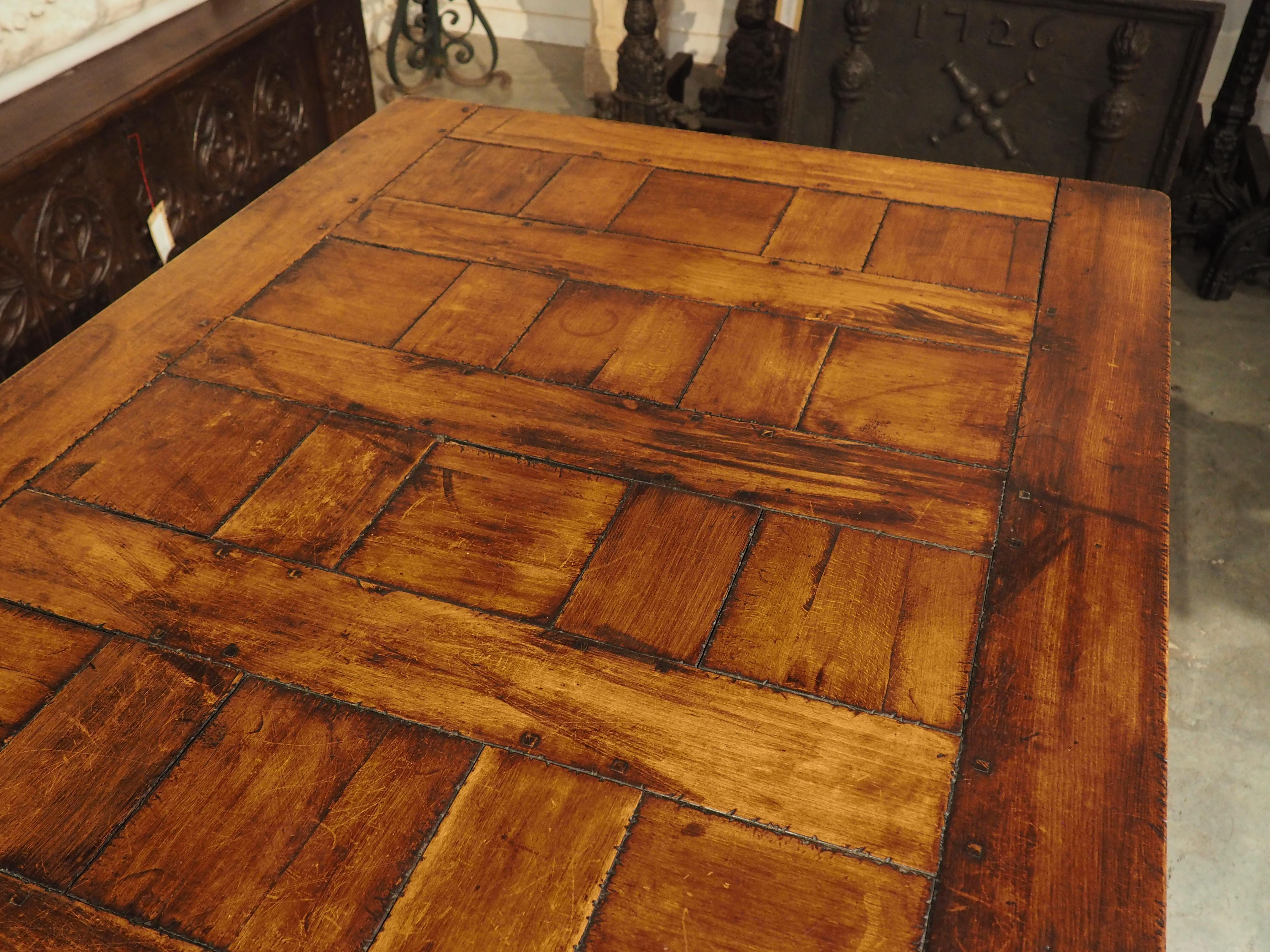 French Wrought Iron and Bronze Dining Table with Pegged Parquet Top, Circa 1940s 7