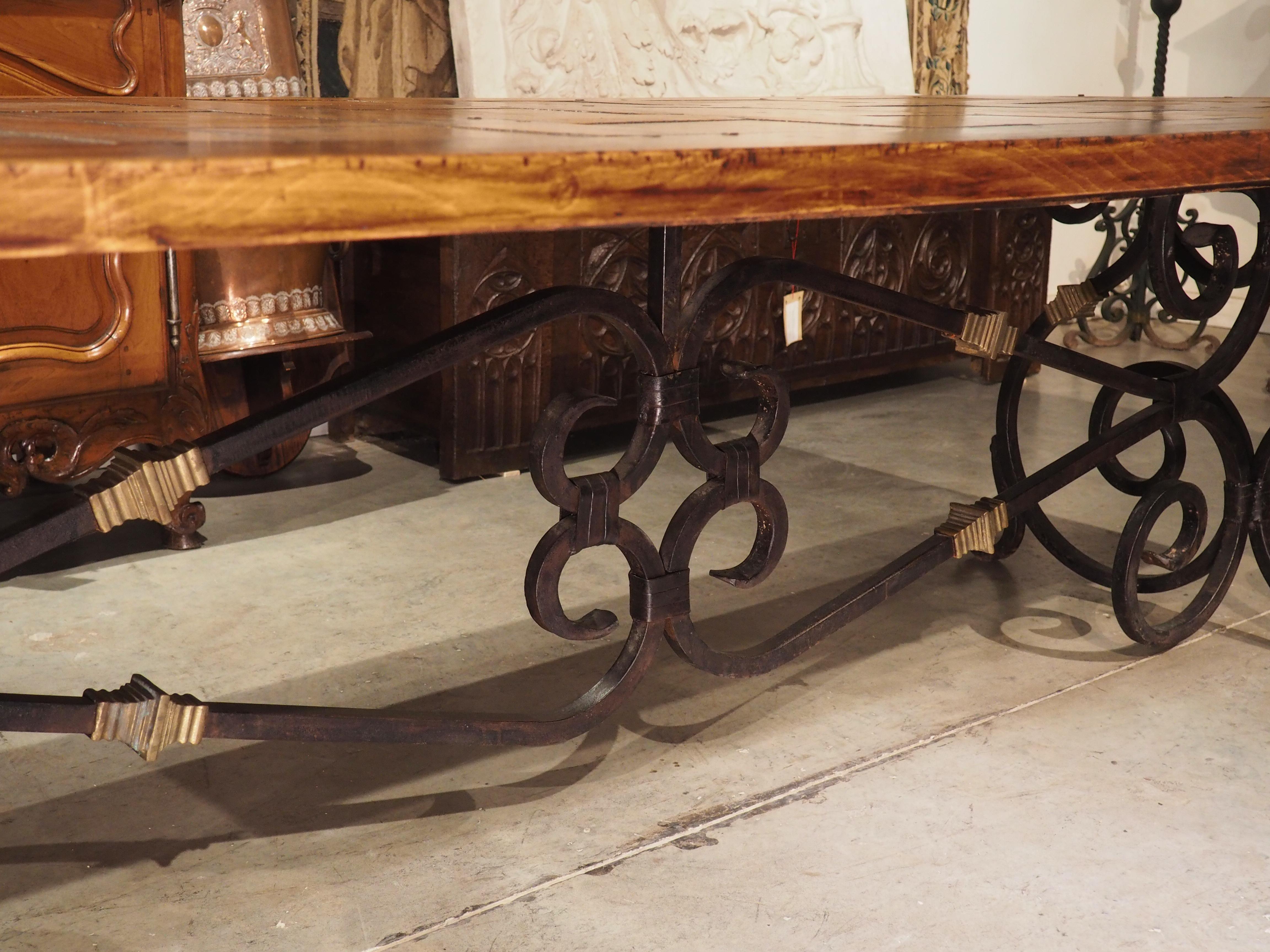 French Wrought Iron and Bronze Dining Table with Pegged Parquet Top, Circa 1940s 10