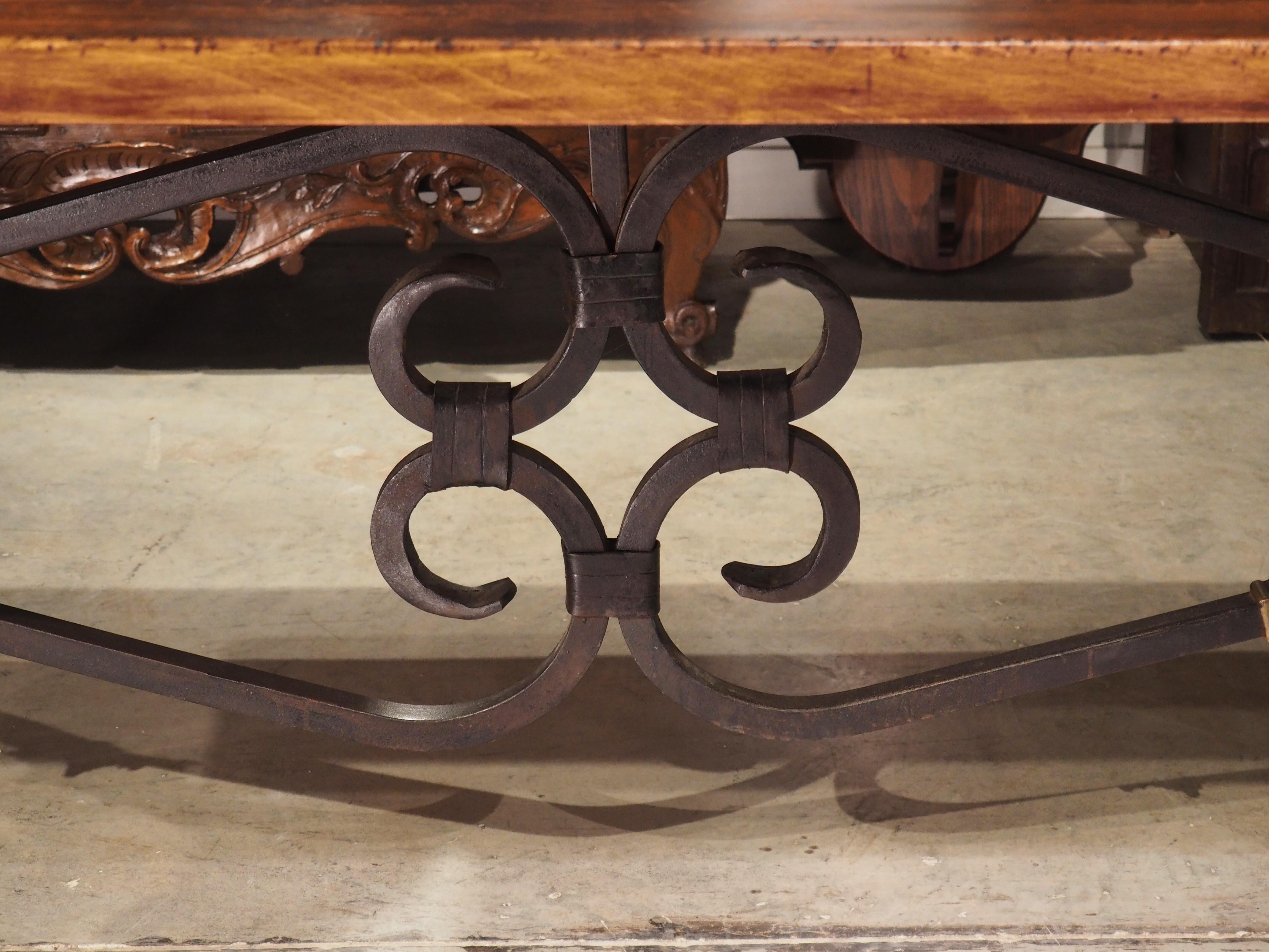 French Wrought Iron and Bronze Dining Table with Pegged Parquet Top, Circa 1940s 14