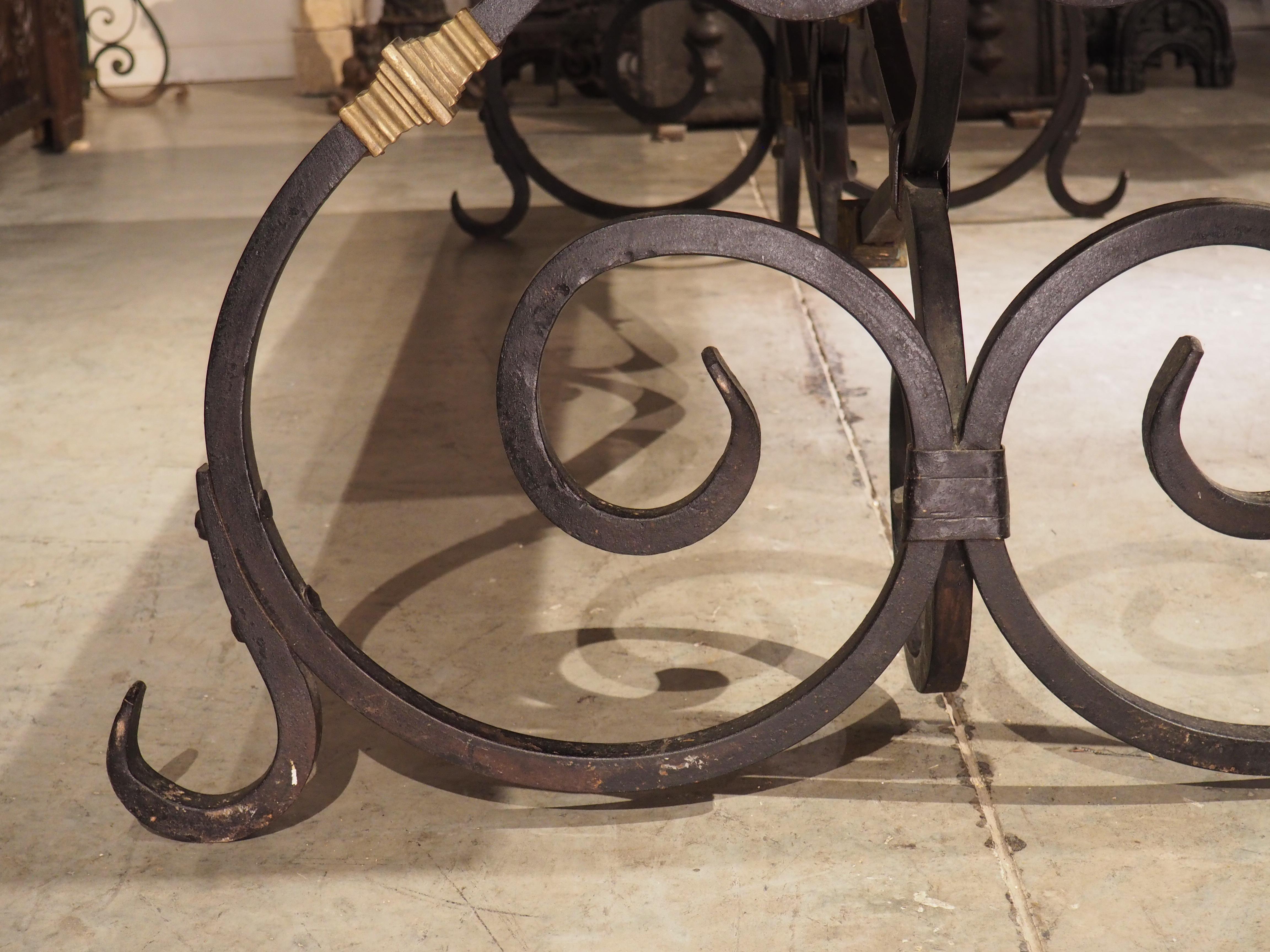 French Wrought Iron and Bronze Dining Table with Pegged Parquet Top, Circa 1940s 2