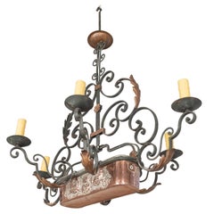 French Wrought Iron and Copper Chandelier