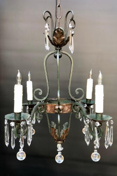 French Wrought Iron and Crystal Chandelier, Circa 1900