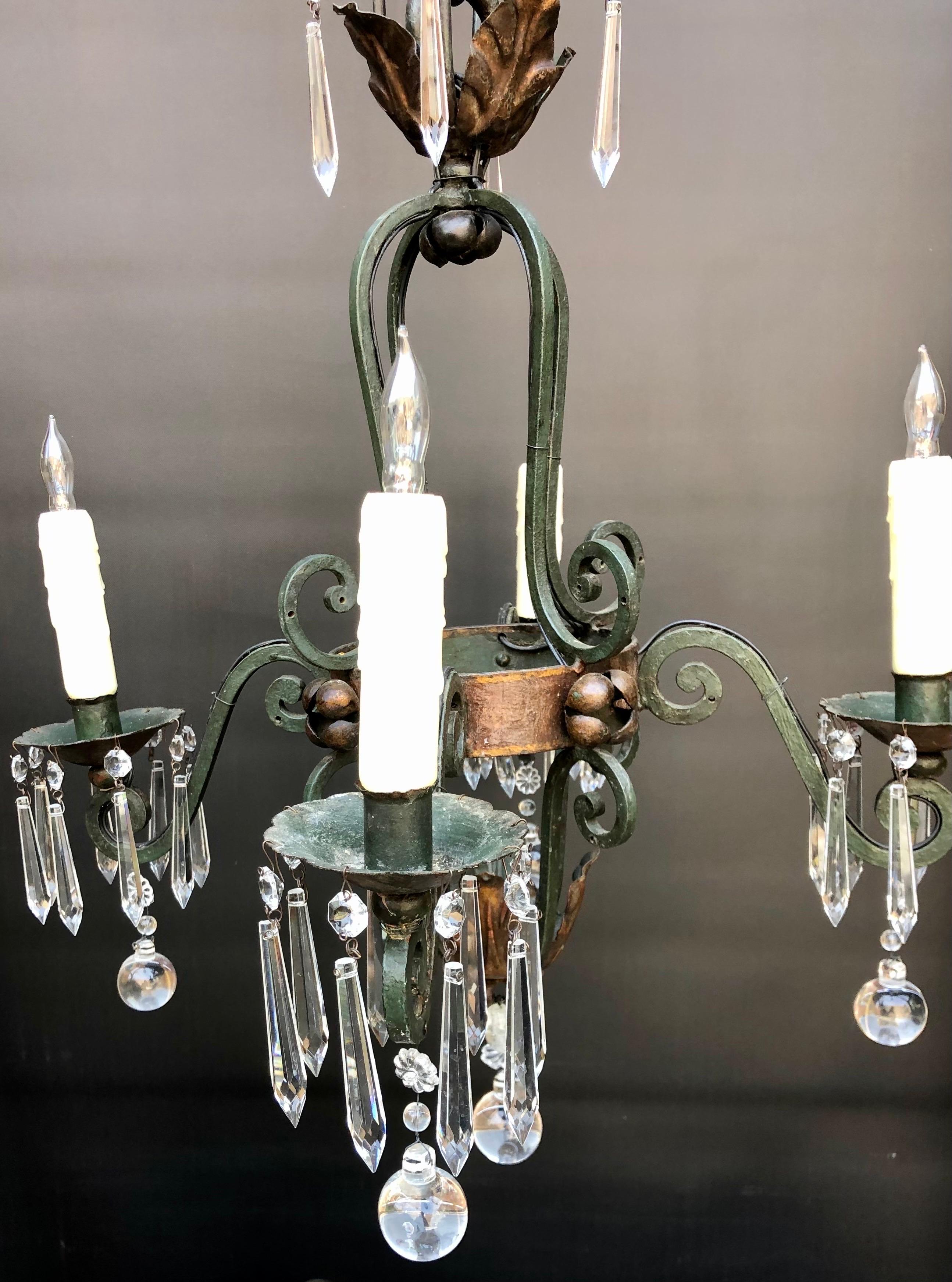 French Wrought Iron and Crystal Chandelier, Circa 1900 In Good Condition In Charleston, SC