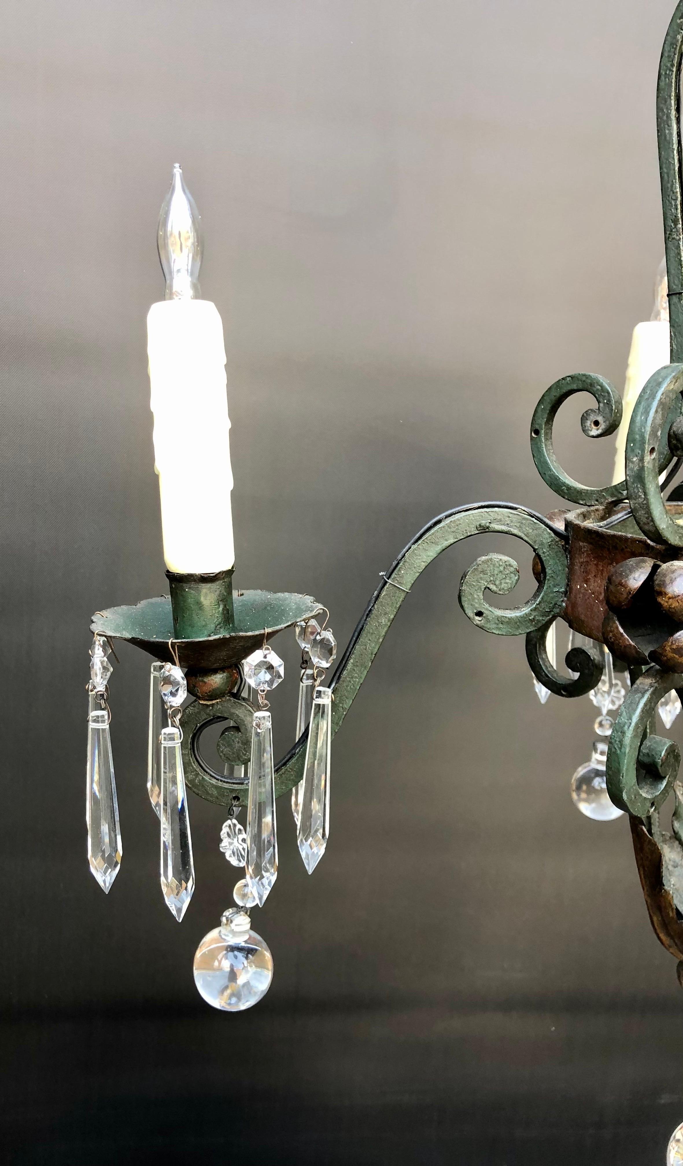 20th Century French Wrought Iron and Crystal Chandelier, Circa 1900