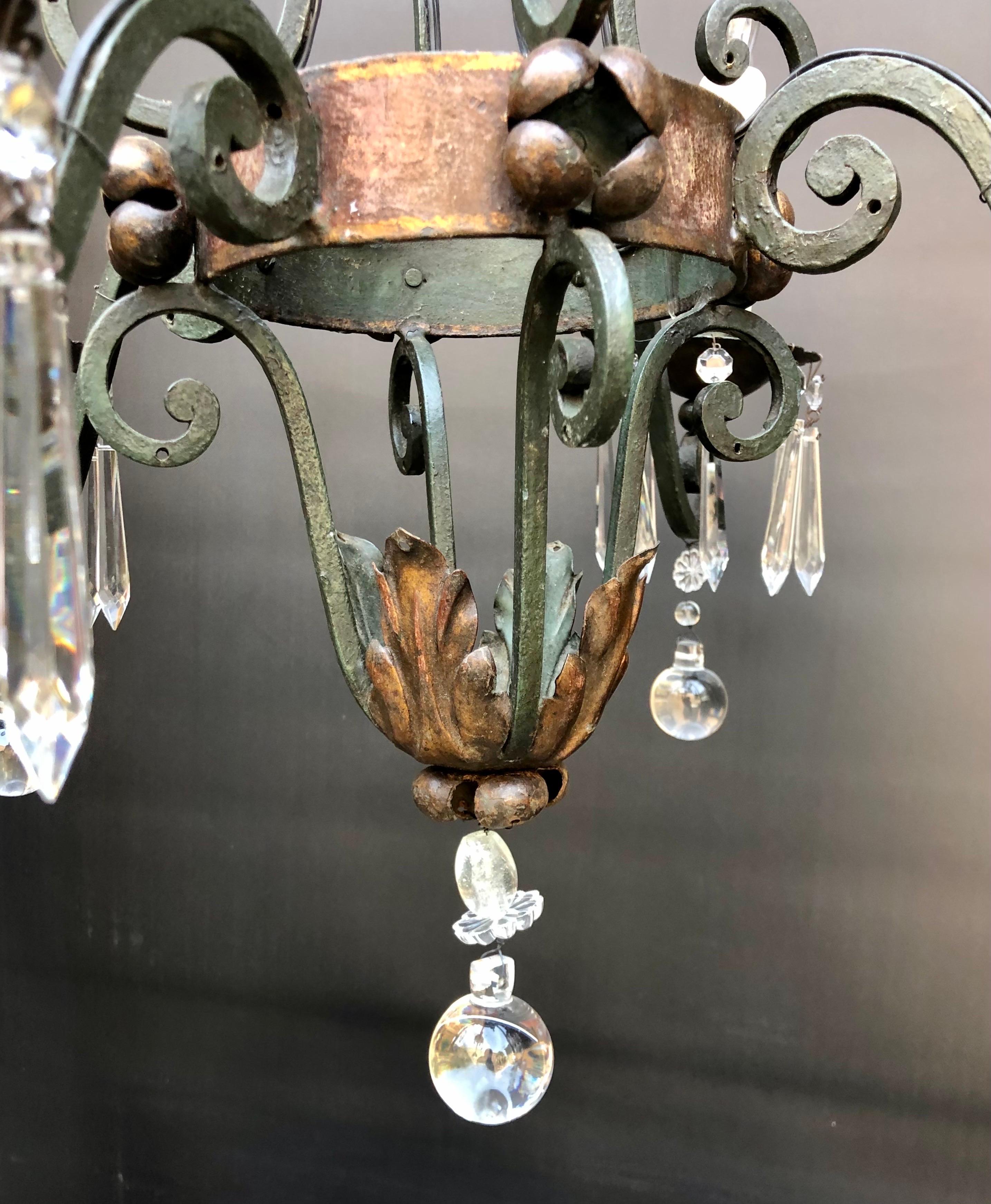 French Wrought Iron and Crystal Chandelier, Circa 1900 1