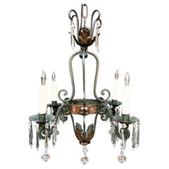 French Wrought Iron and Crystal Chandelier, Circa 1900