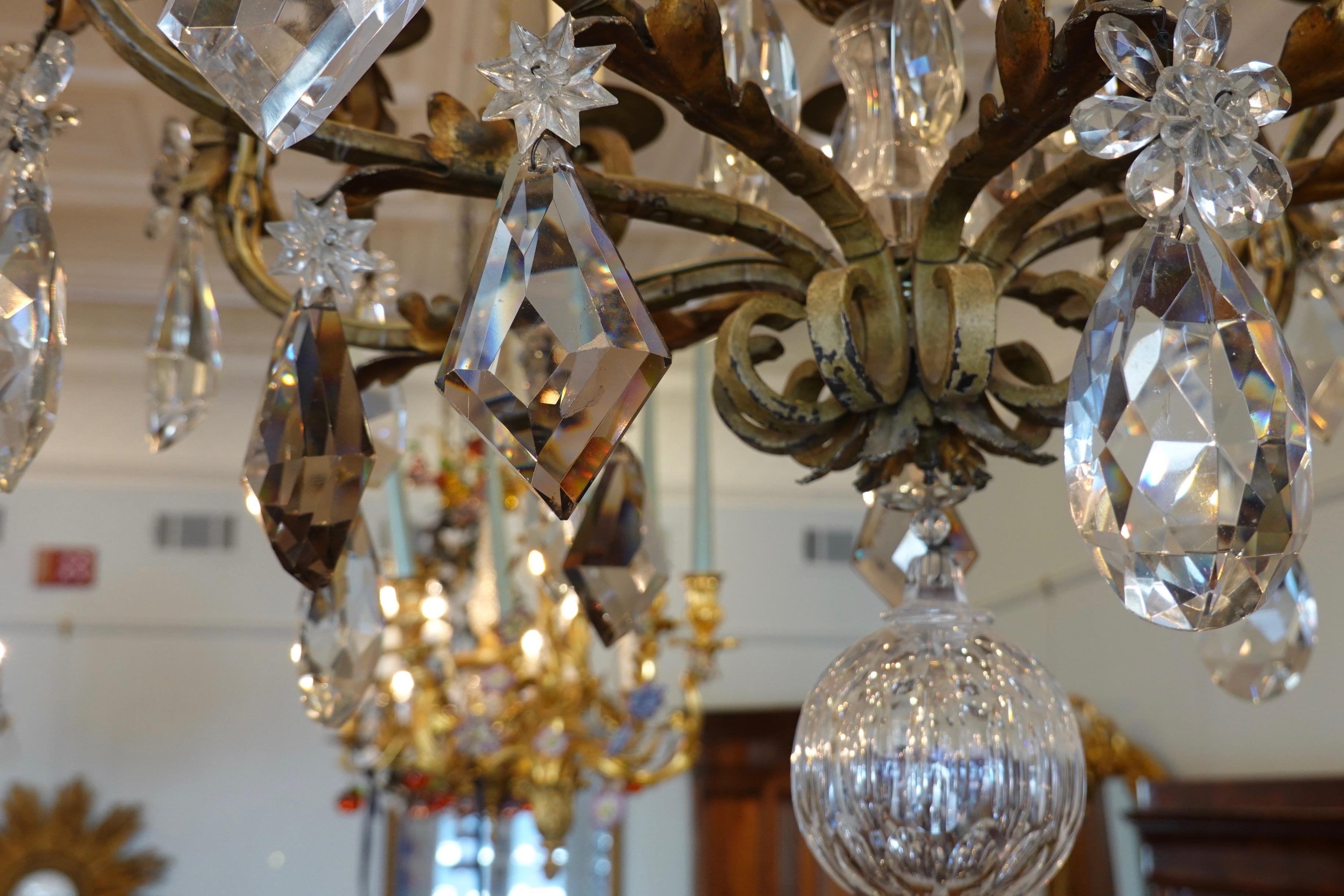 French Wrought Iron and Crystal Chandelier with 12-Light For Sale 2