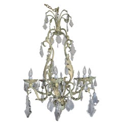 French Wrought Iron and Crystal Painted Chandelier, circa 1930