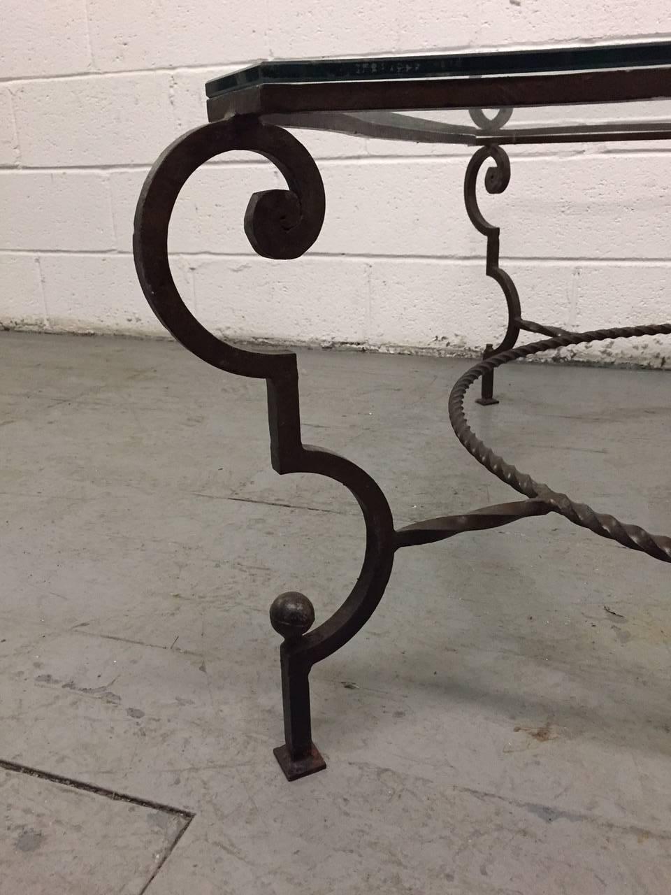 French Wrought Iron and Glass Coffee Table Manner of Gilbert Poillerat In Good Condition In New York, NY
