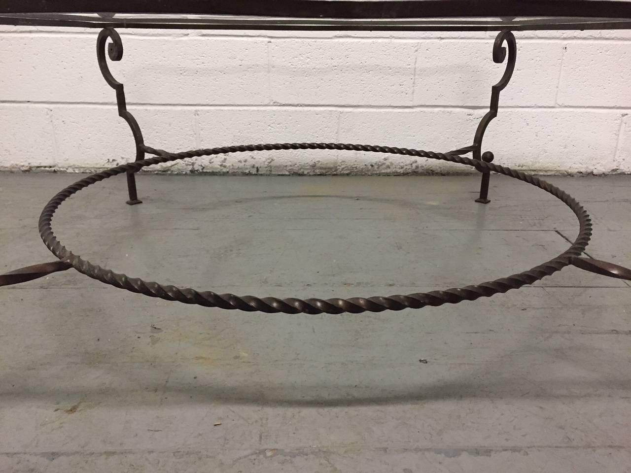 Mid-20th Century French Wrought Iron and Glass Coffee Table Manner of Gilbert Poillerat