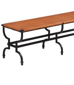 French Wrought Iron and Leather Bench, C. 1980.