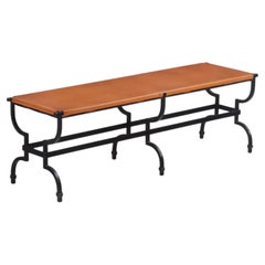 French Wrought Iron and Leather Bench, C. 1980.