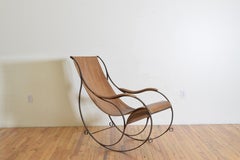 French Wrought Iron and Leather Upholstered Rocking Chair