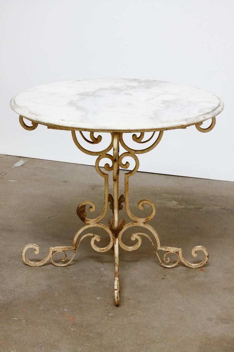 French Wrought Iron and Marble Bistro Table at 1stDibs