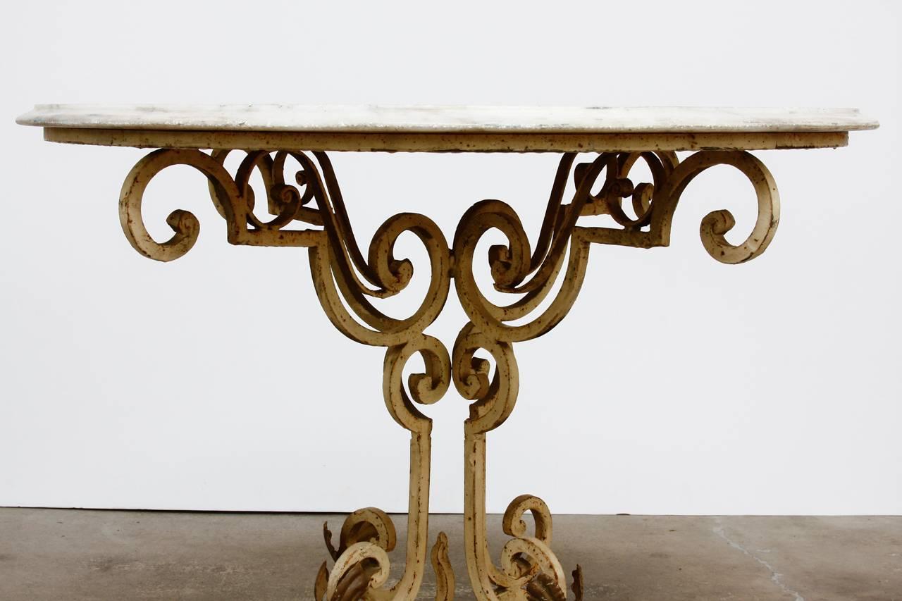 20th Century French Wrought Iron and Marble Bistro Table