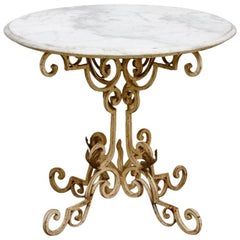 French Wrought Iron and Marble Bistro Table