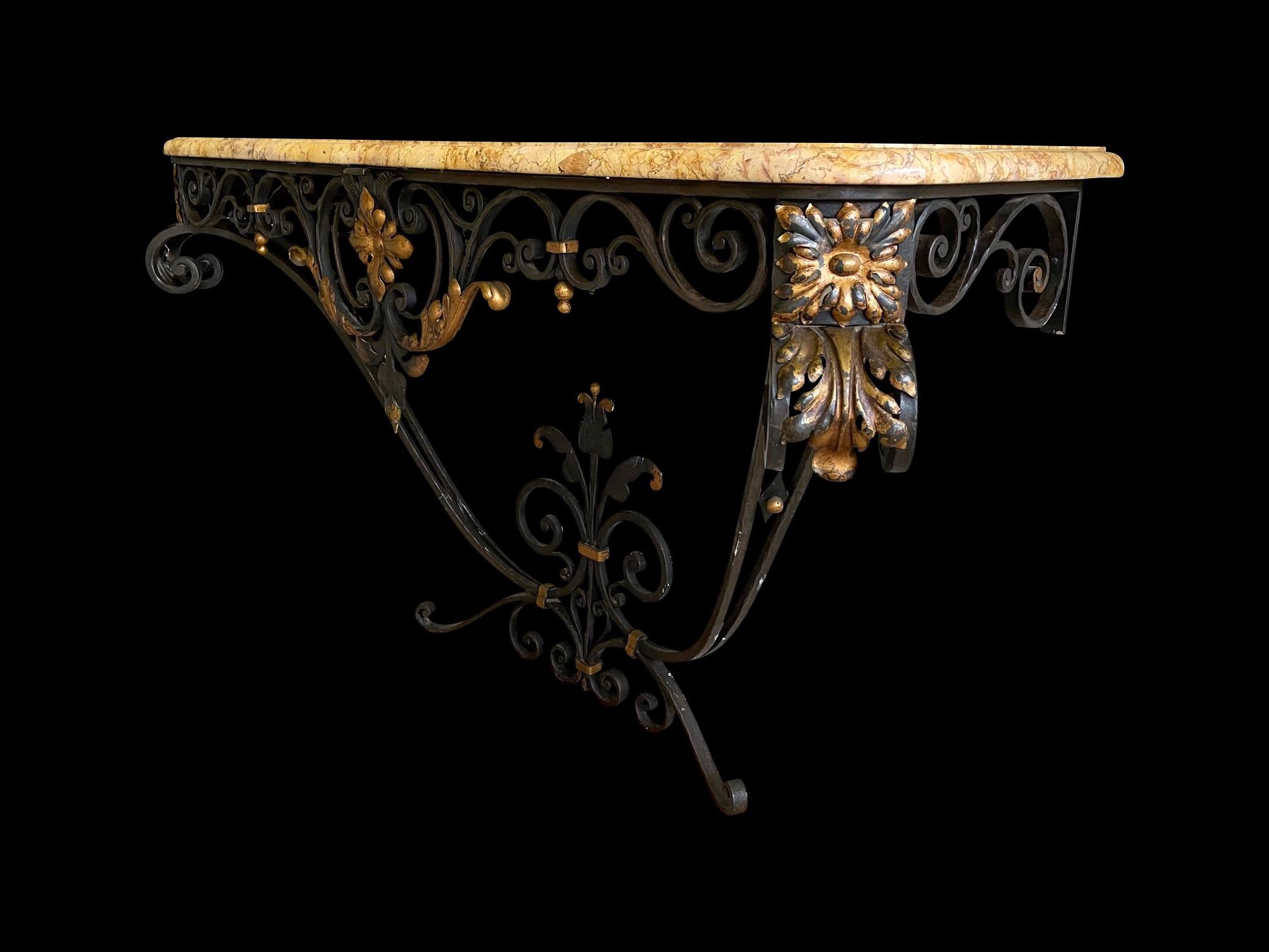 French Wrought Iron and Marble Console Table In Good Condition For Sale In London, GB