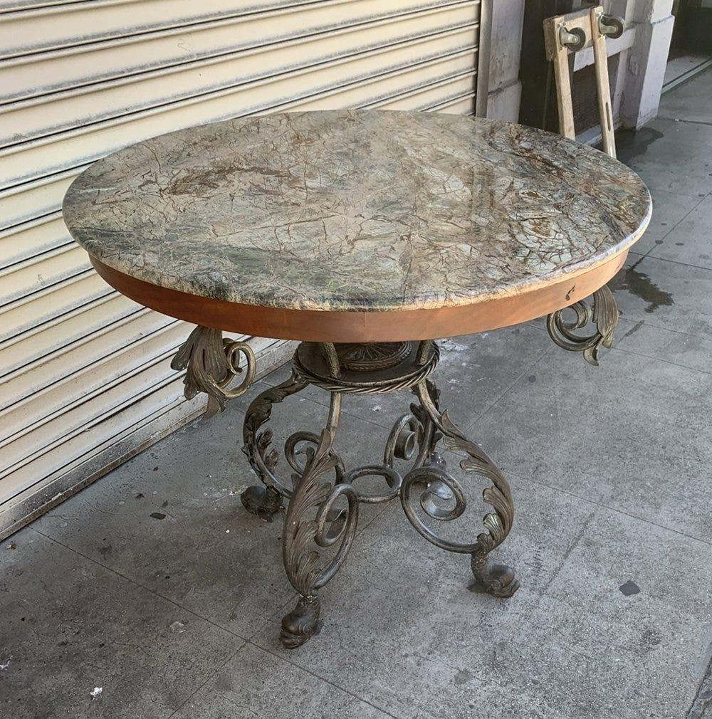 Late 20th Century French Wrought Iron and Marble-Top Center Table