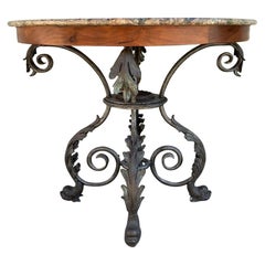 French Wrought Iron and Marble-Top Center Table