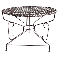 Used French Wrought Iron and Metal Mesh Garden Patio Cafe Coffee Table, ca 1950s