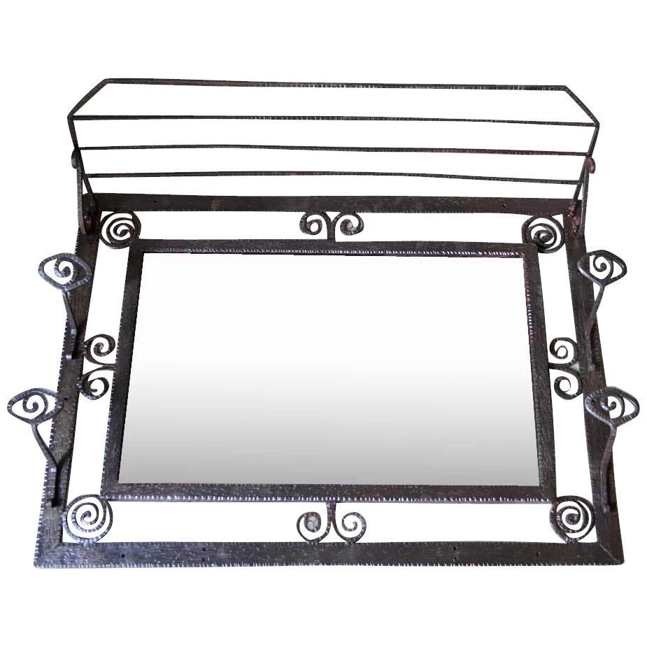 French Wrought Iron and Mirror Art Deco Coat / Hat Rack, circa 1930 5