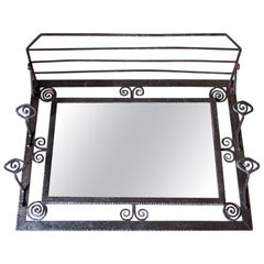French Wrought Iron and Mirror Art Deco Coat / Hat Rack, circa 1930