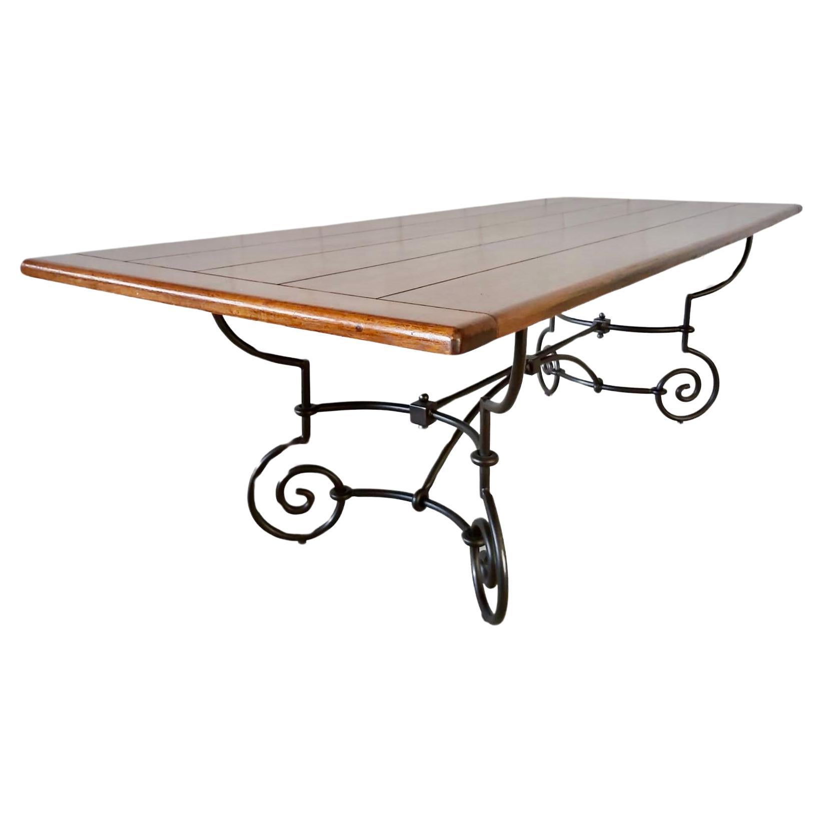  French Wrought Iron and Oak Dining Table