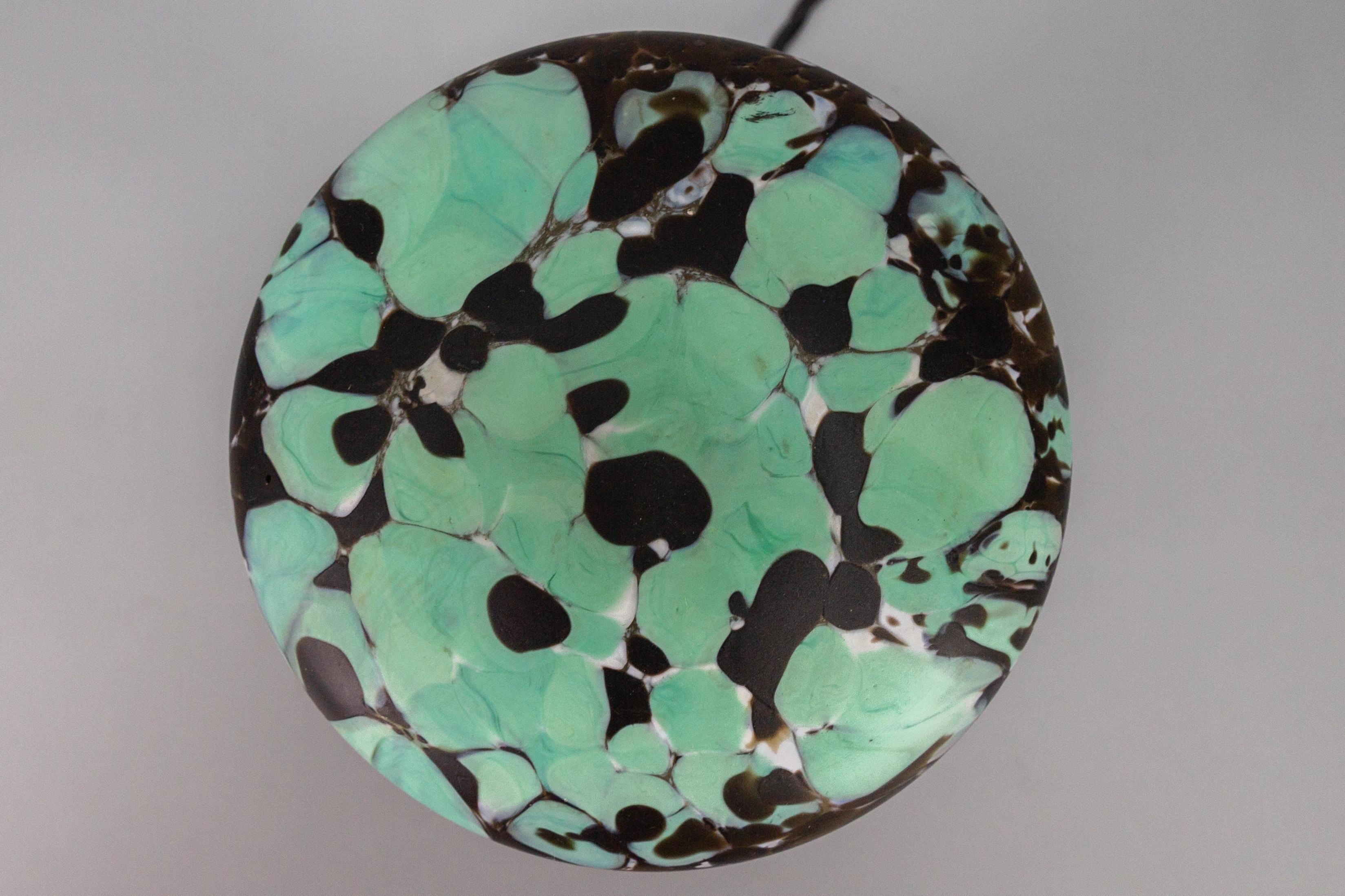 French Wrought Iron and Turquoise & Dark Brown Art Glass Lamp Mushroom 2