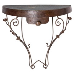 French Wrought Iron and Wood Console, French, Mid-Century