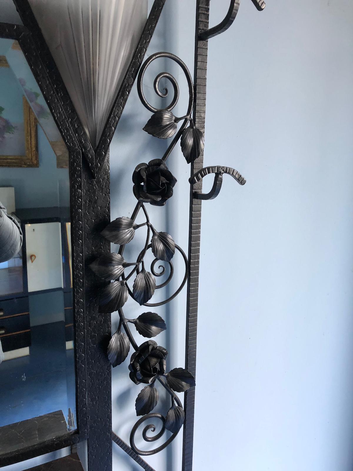 French Wrought Iron Art Deco Coat Hat Hanger with Roses, 1930 7