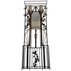 French Wrought Iron Art Deco Coat Hat Hanger with Roses, 1930