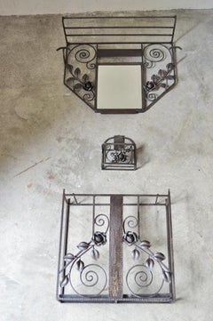 French Wrought Iron Art Deco Coat or Hat Hanger with Roses, circa 1930
