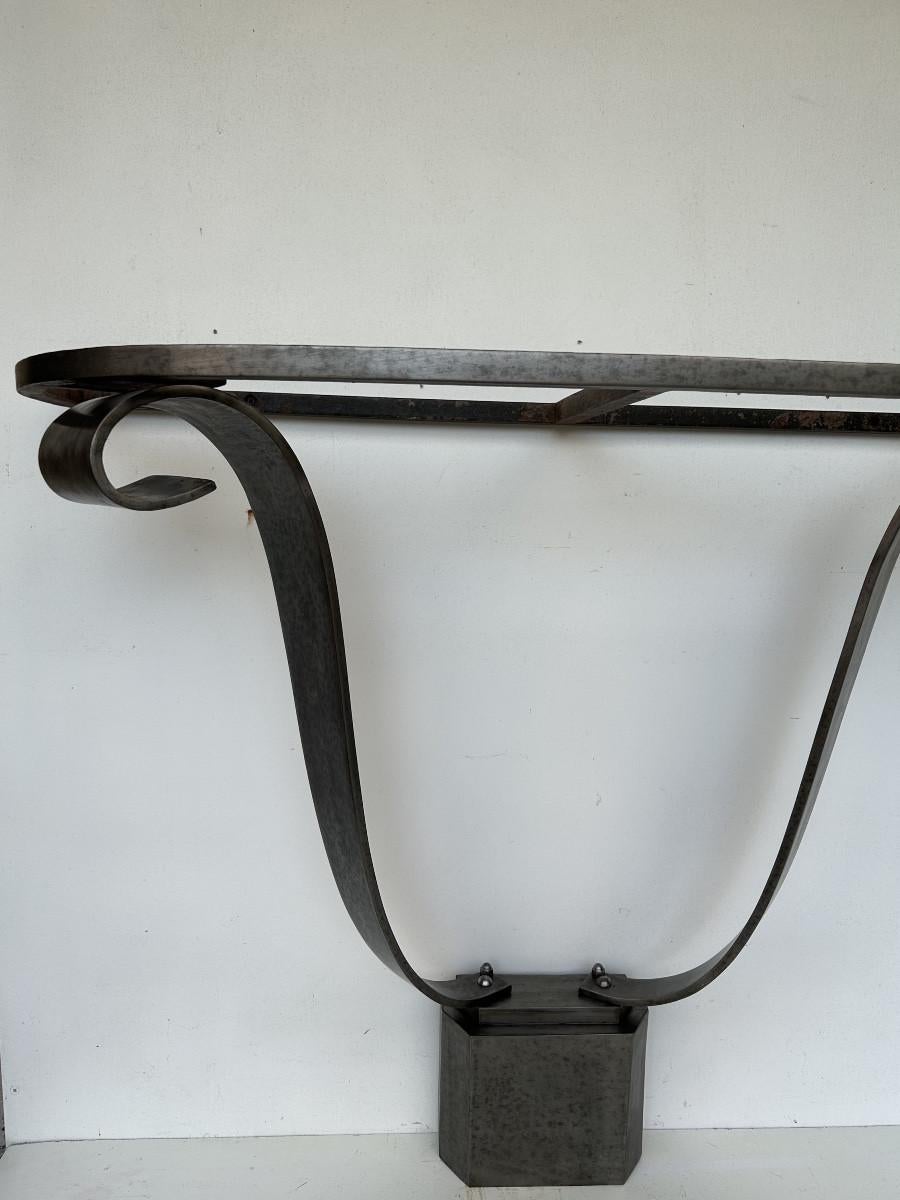 Table console Art Déco en fer forgé attribuée à Raymond Sybes années 30 en vente 4