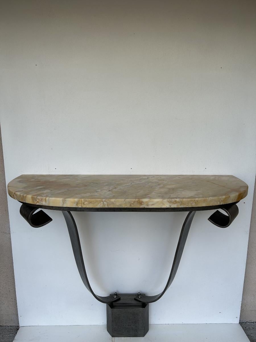 Art déco Table console Art Déco en fer forgé attribuée à Raymond Sybes années 30 en vente