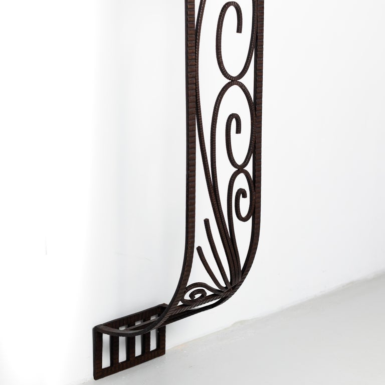 French Wrought Iron Art D co Console Table With Brown Grey Marble Top