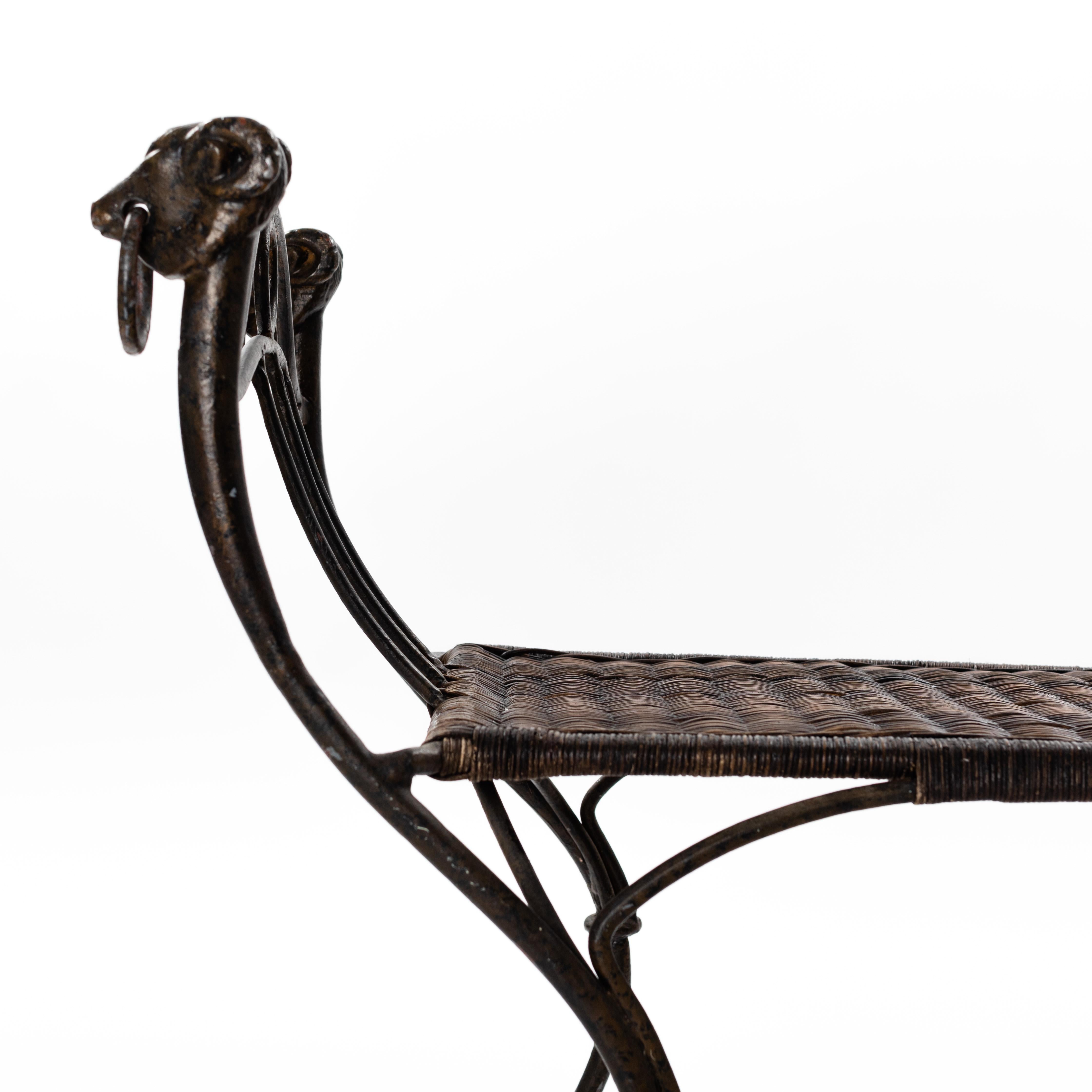 French Wrought Iron Bench with Ratan Seat Wickerwork from the 1940s 1