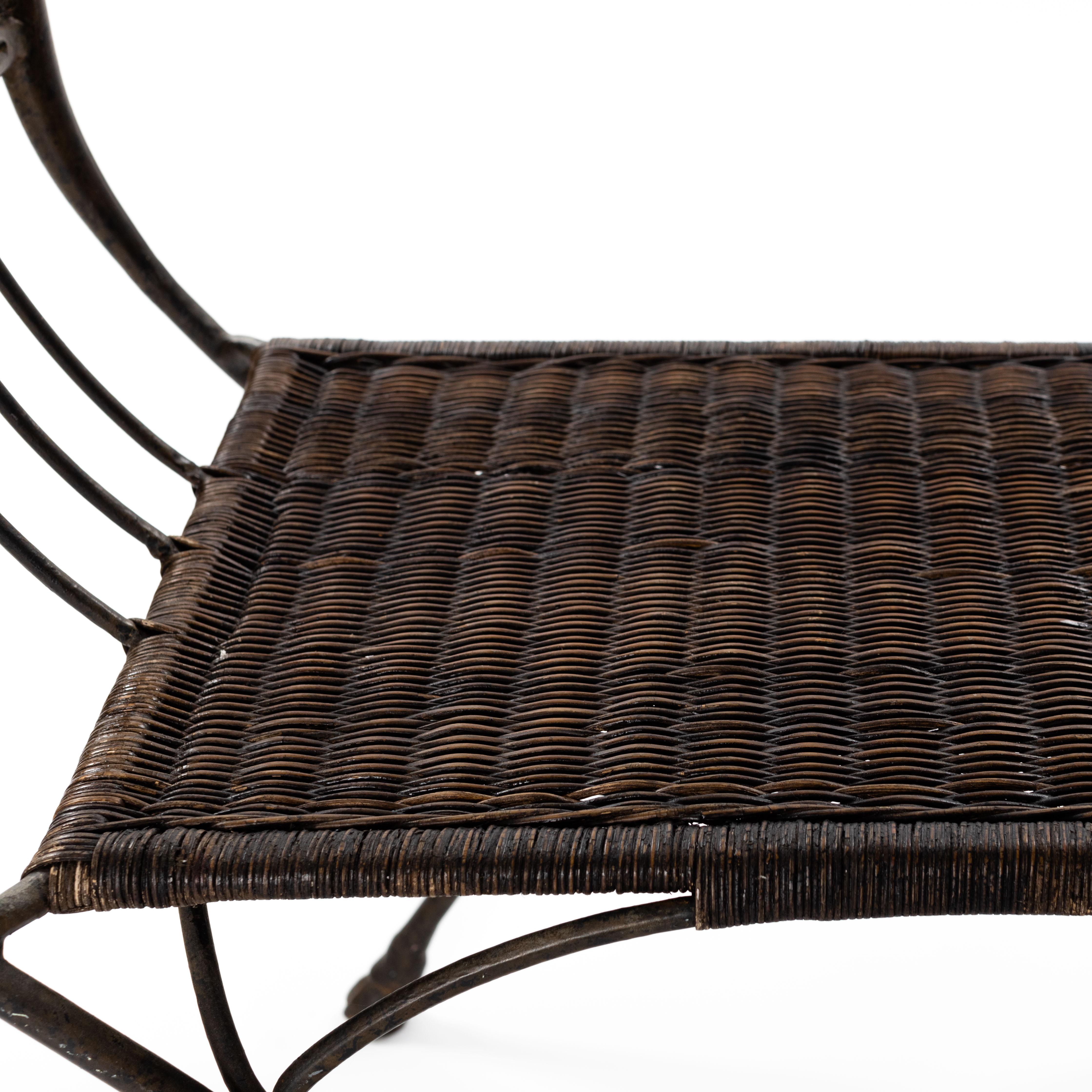 French Wrought Iron Bench with Ratan Seat Wickerwork from the 1940s 2