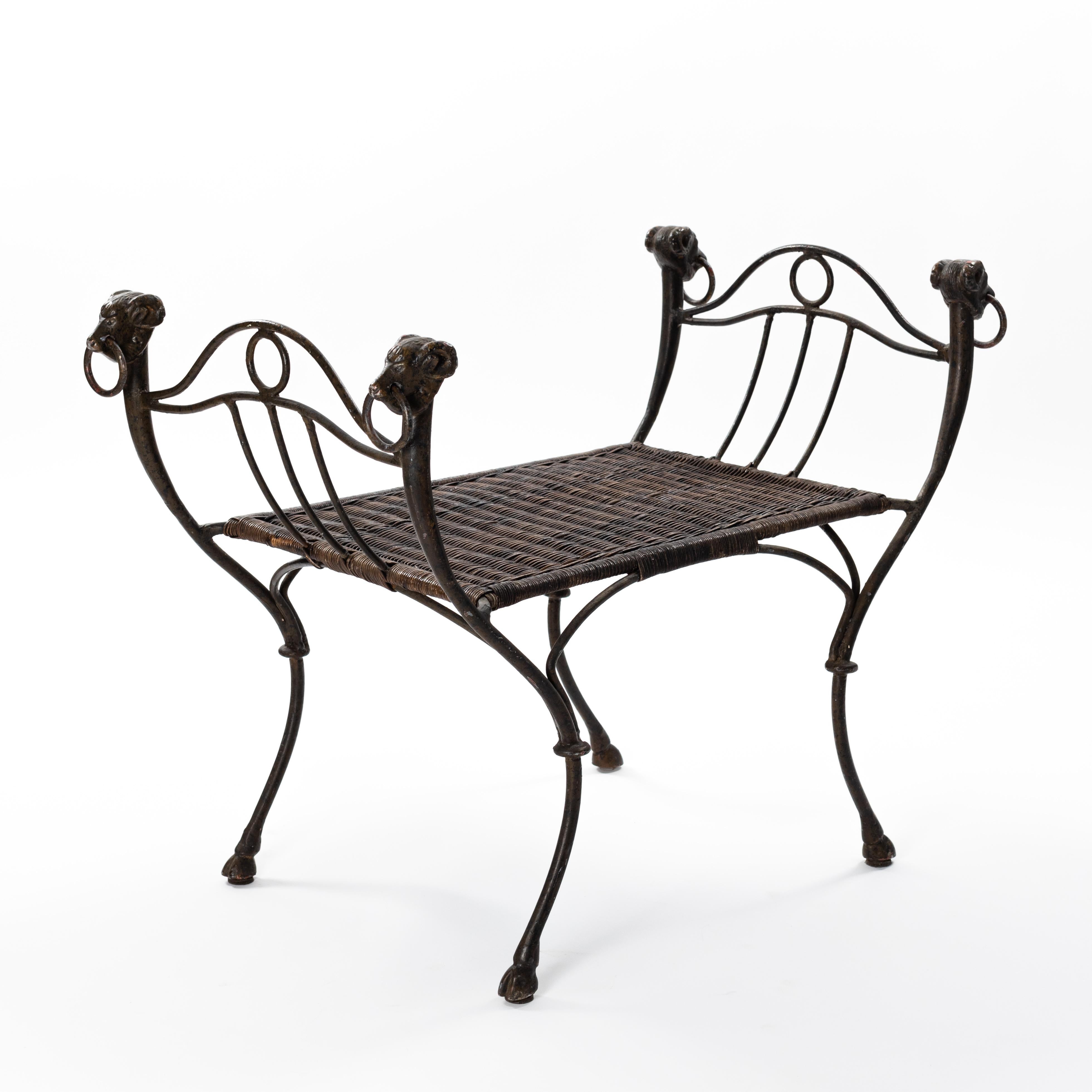 French Wrought Iron Bench with Ratan Seat Wickerwork from the 1940s In Good Condition In Salzburg, AT